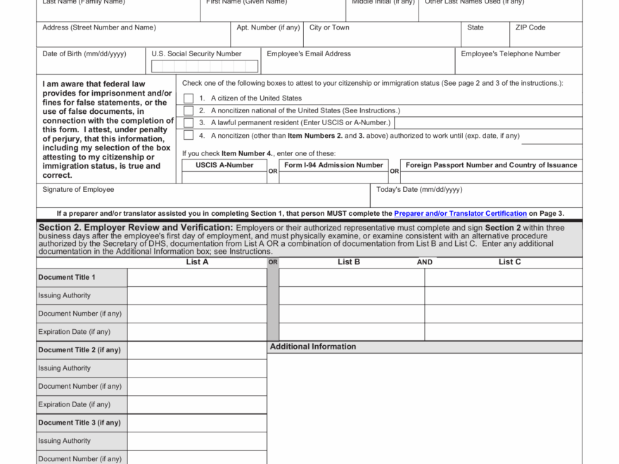 Free I 9 Form Employment Eligibility Verification PDF EForms