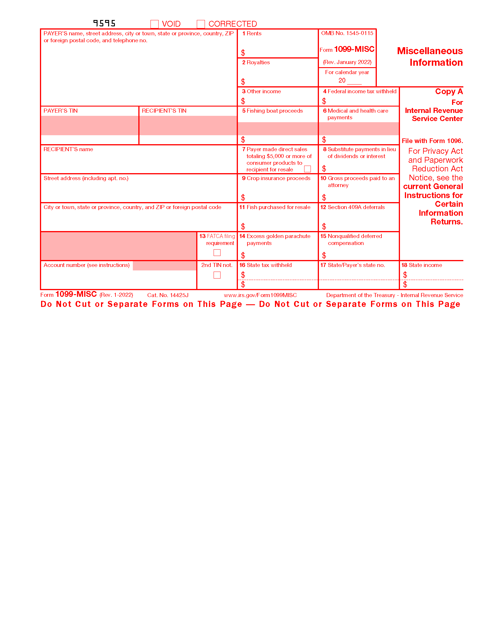 Free IRS Form 1099 MISC PDF EForms
