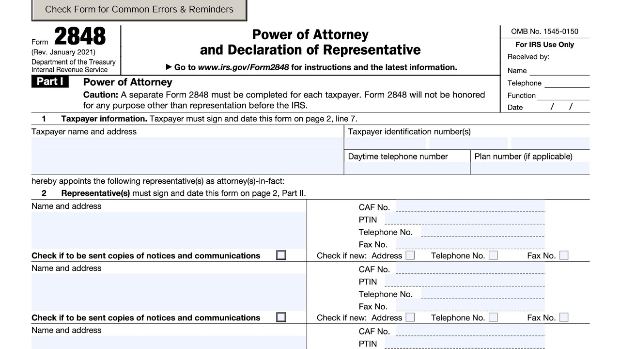 Free IRS Power Of Attorney Form 2848 Revised Jan 2021 PDF EForms