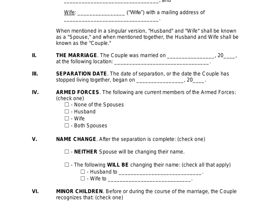 Free Marital Separation Agreement PDF Word EForms
