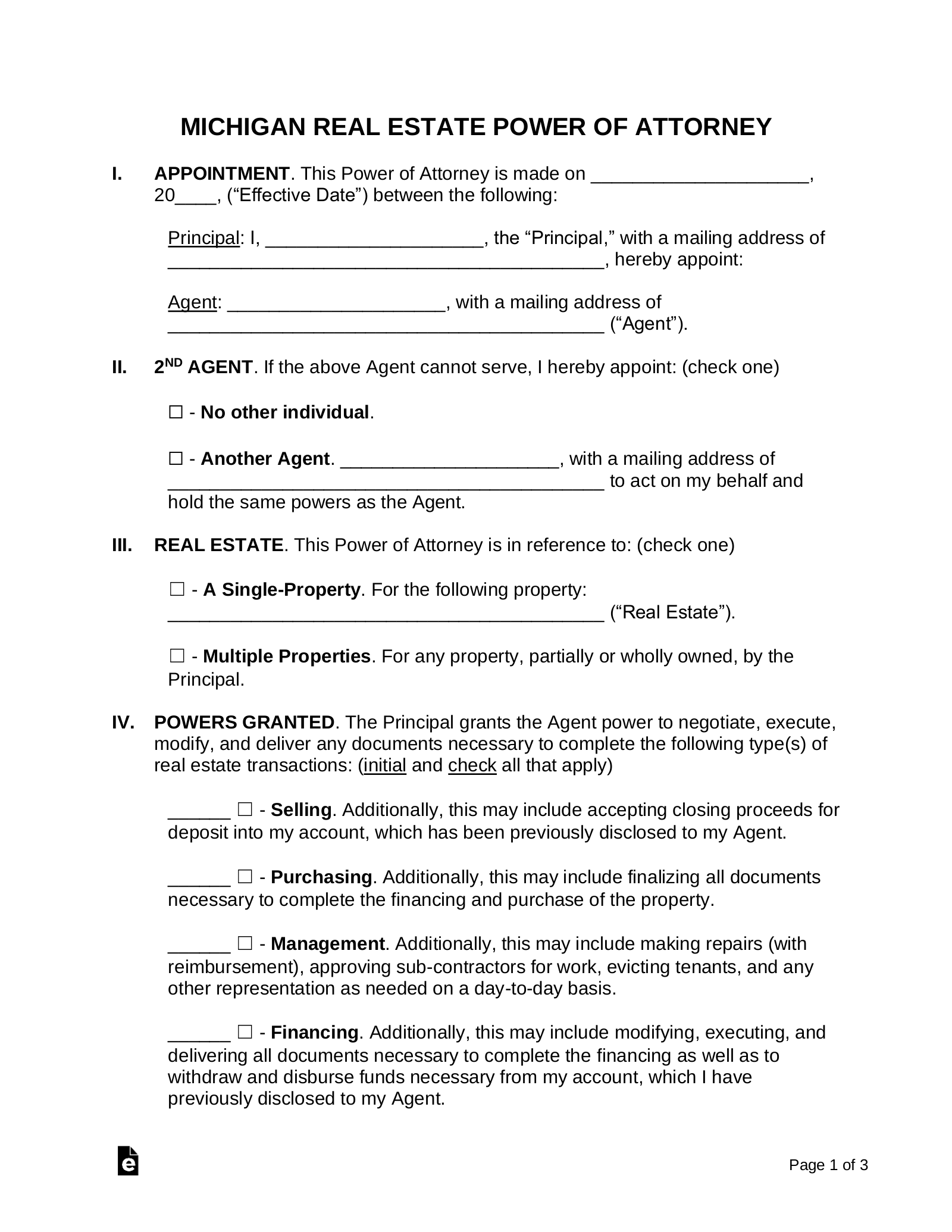 Free Michigan Power Of Attorney Forms 10 Types PDF Word EForms
