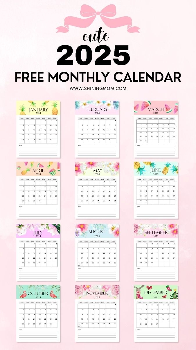 Monthly Calendar 2025 Printable Cute