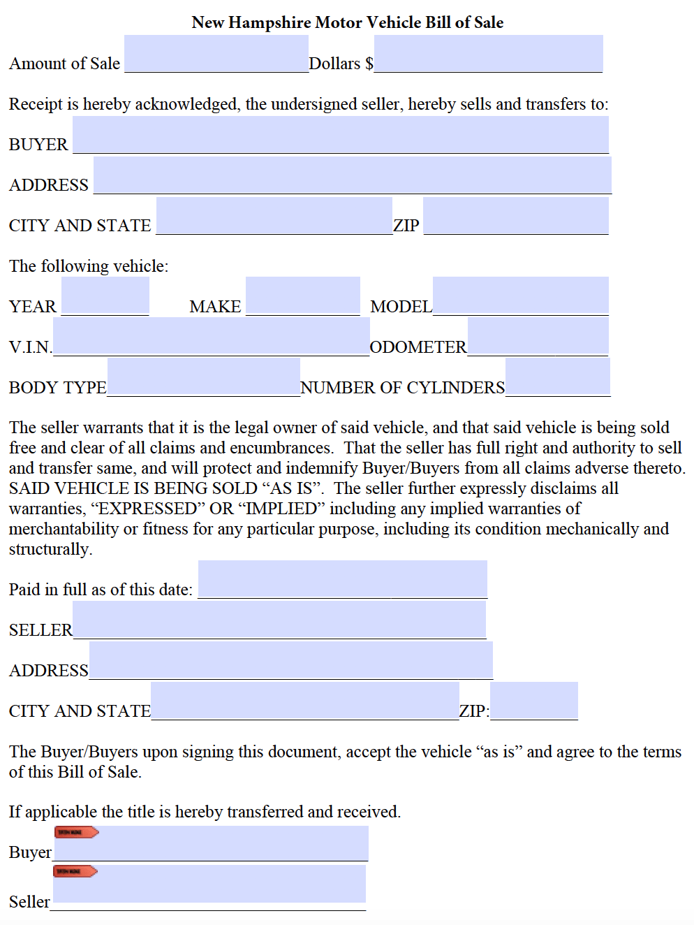 Free New Hampshire Bill Of Sale Forms PDF Free New Hampshire Bill Of Sale Forms PDF