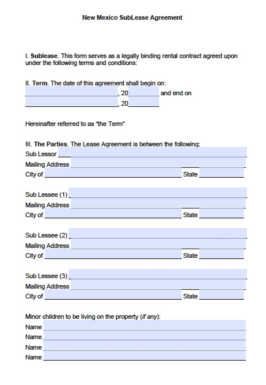 Free New Mexico Rental Lease Agreement Templates PDF Word