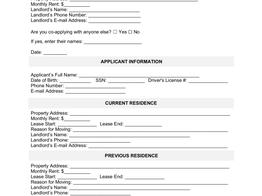 Free New York Rental Application Template PDF Word EForms
