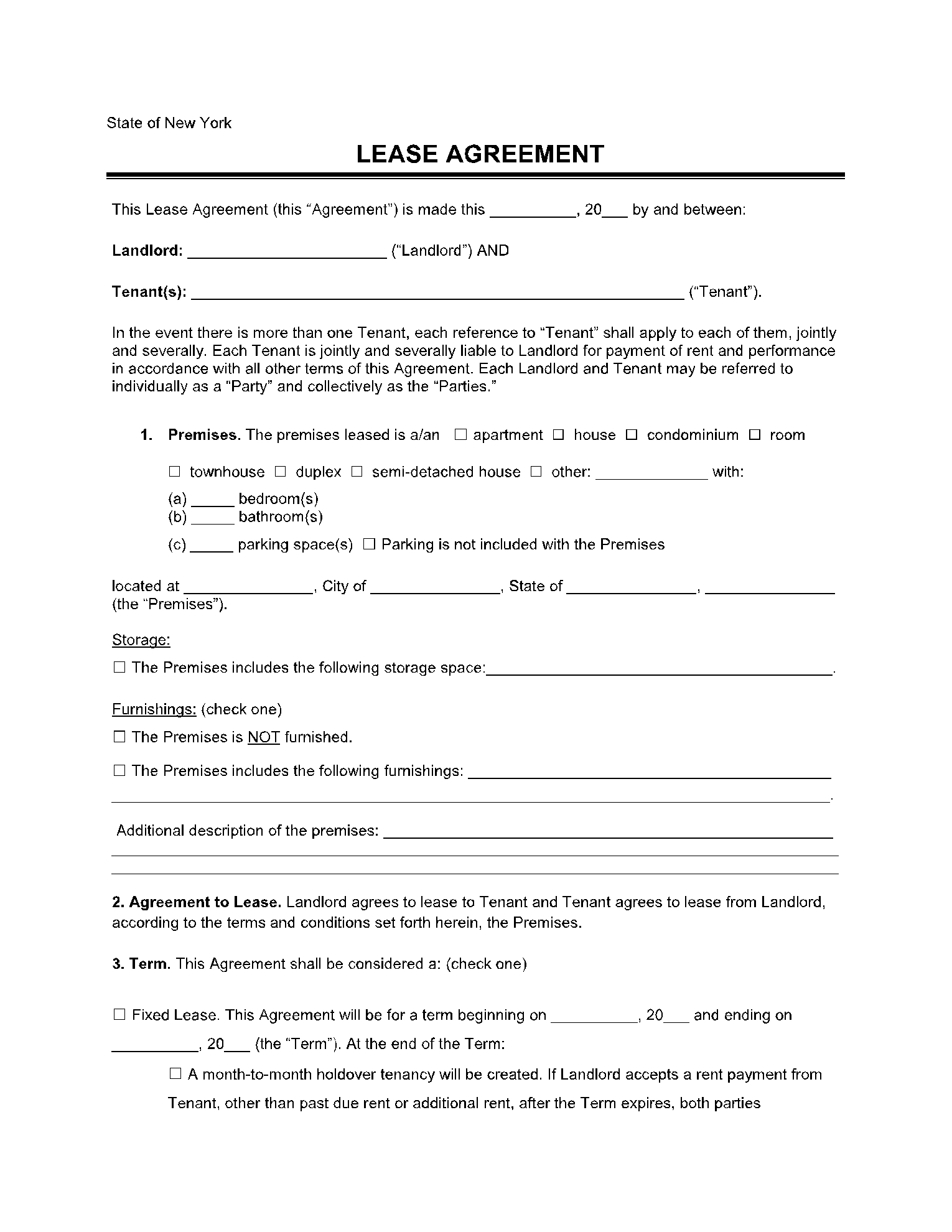 Printable Ny Lease Agreement