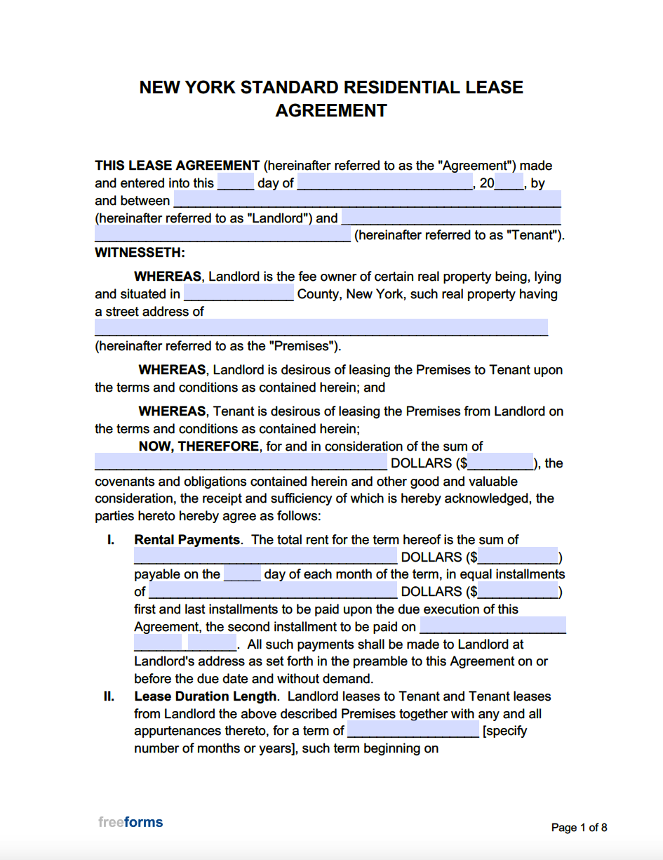 Printable Ny State Lease Agreement