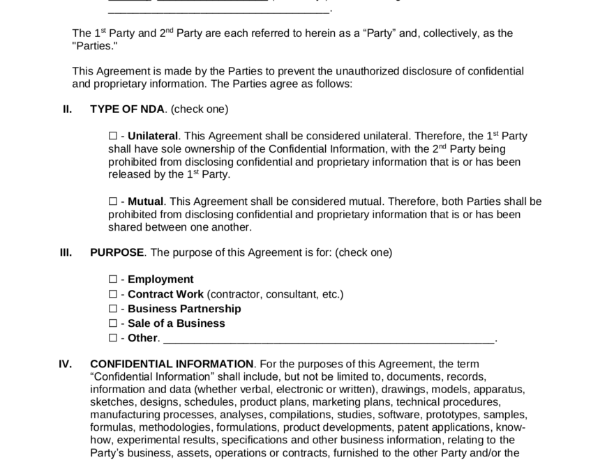 Free Non Disclosure Agreement NDA Templates 21 PDF Word EForms