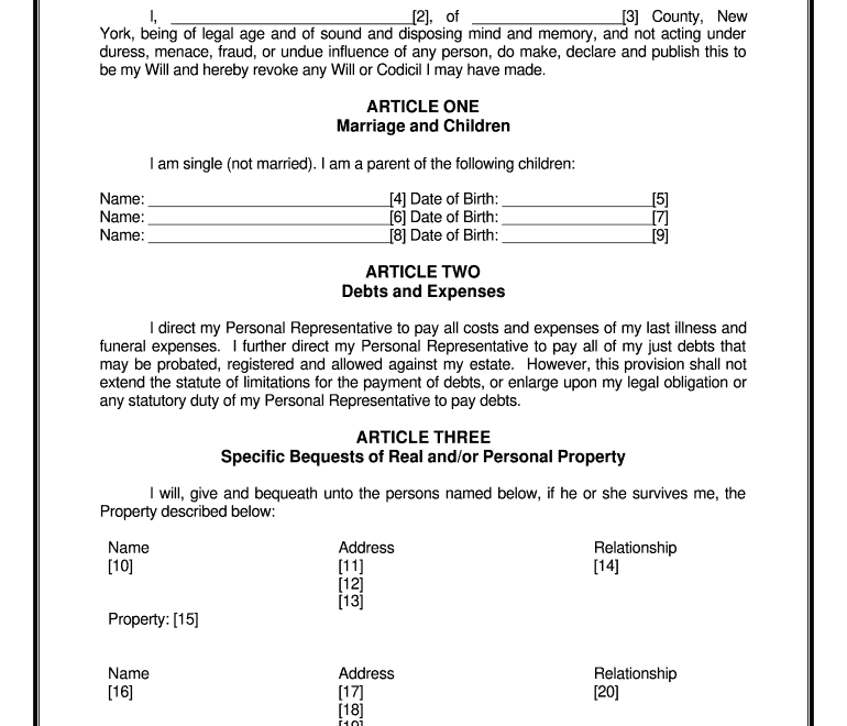 Free Ny Will Template Fill Out Sign Online DocHub