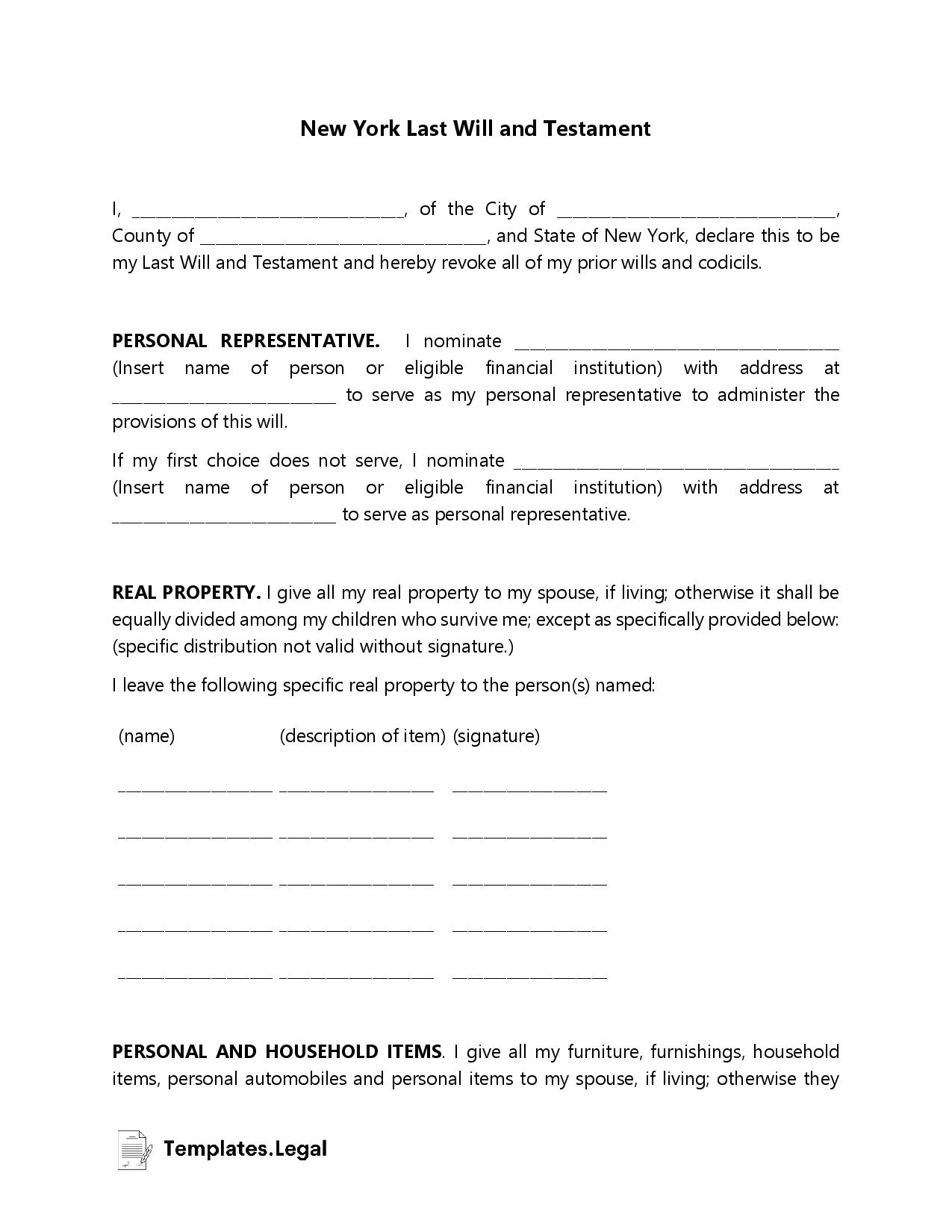 Free Ny Will Template Fill Out Sign Online DocHub Worksheets Library