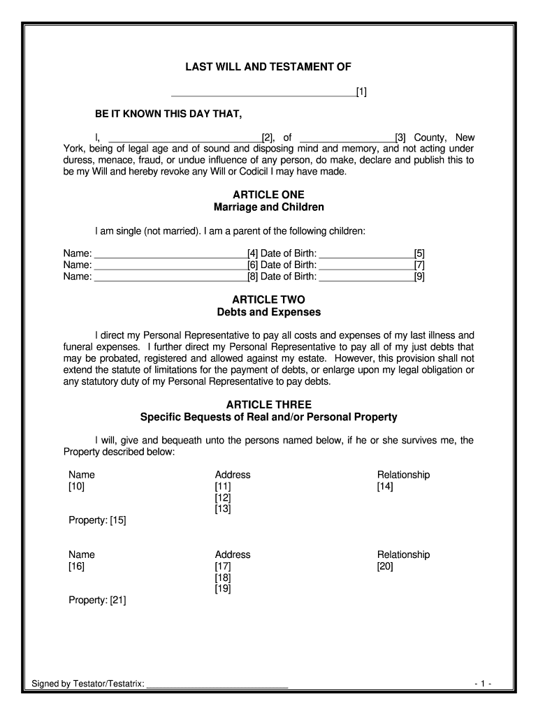 Free Ny Will Template Fill Out Sign Online DocHub
