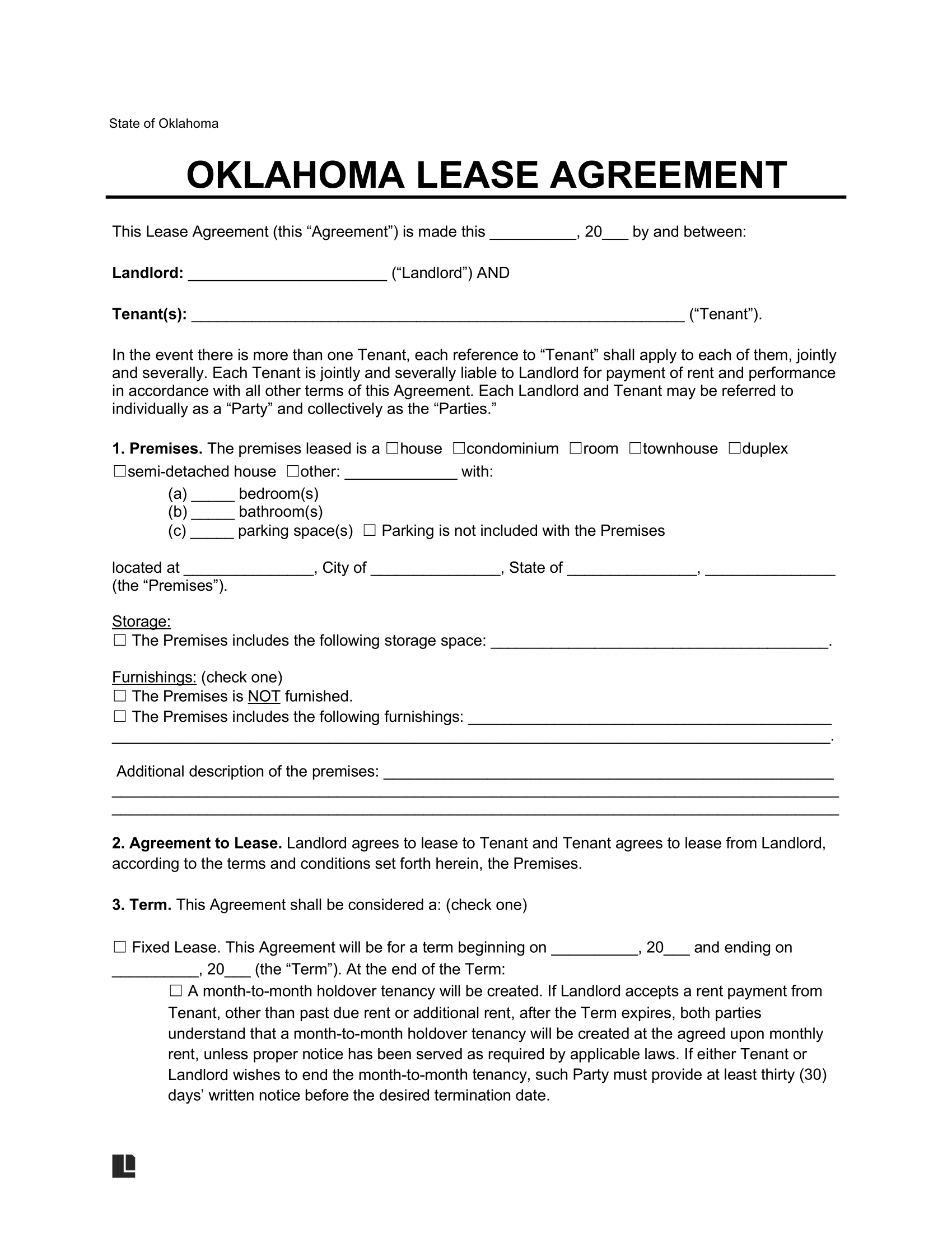 Free Oklahoma Lease Agreement Templates 6 PDF Word