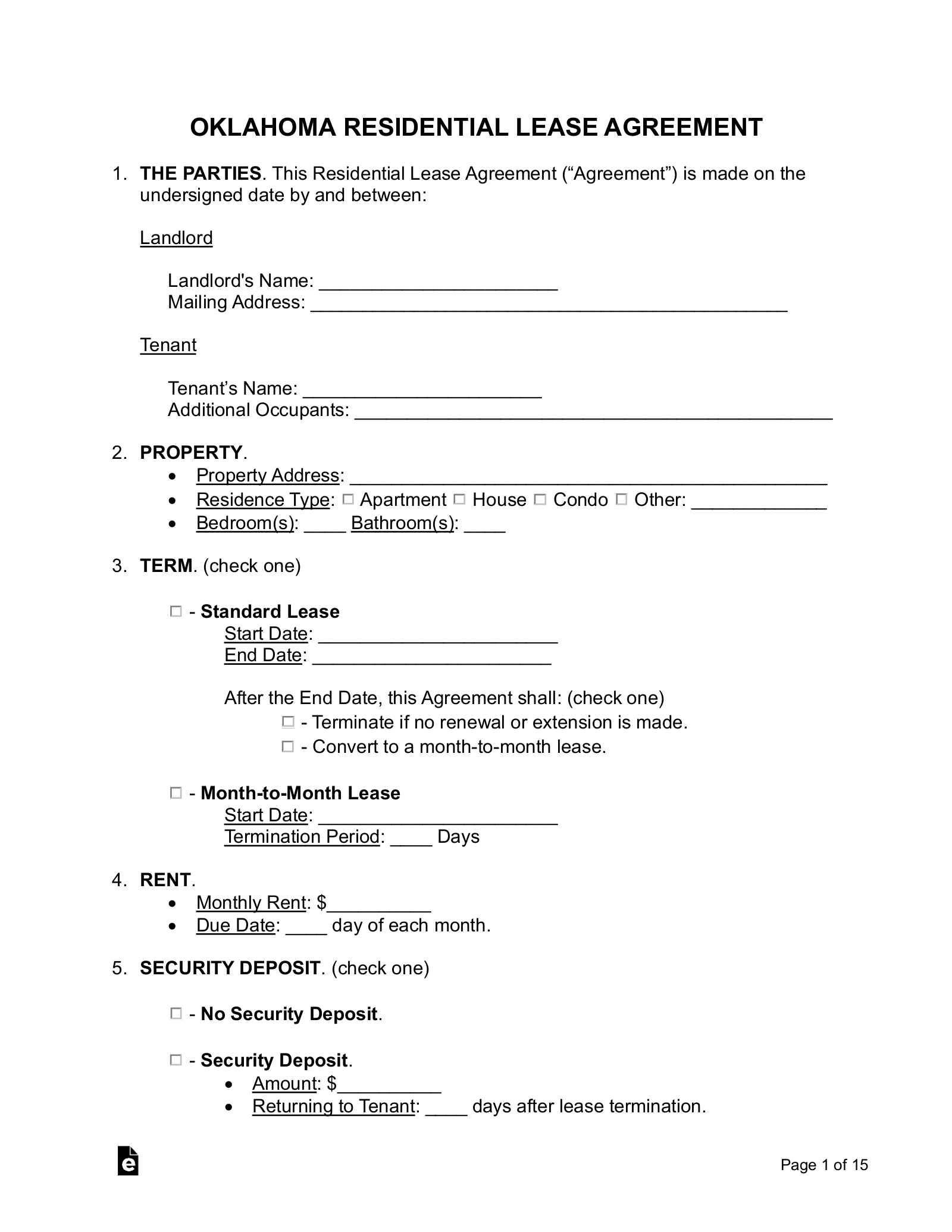 Free Oklahoma Lease Agreement Templates 7 PDF Word EForms
