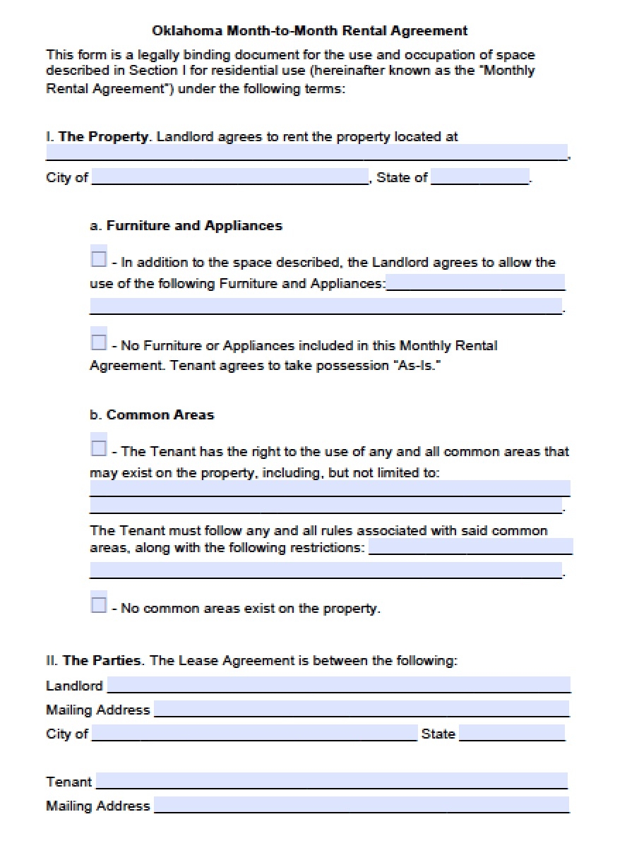 Free Oklahoma Rental Lease Agreement Templates PDF Word