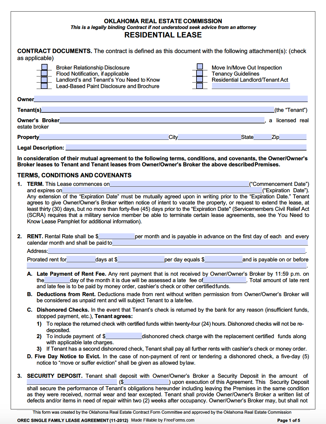 Free Oklahoma Standard Residential Lease Agreement Template PDF Word