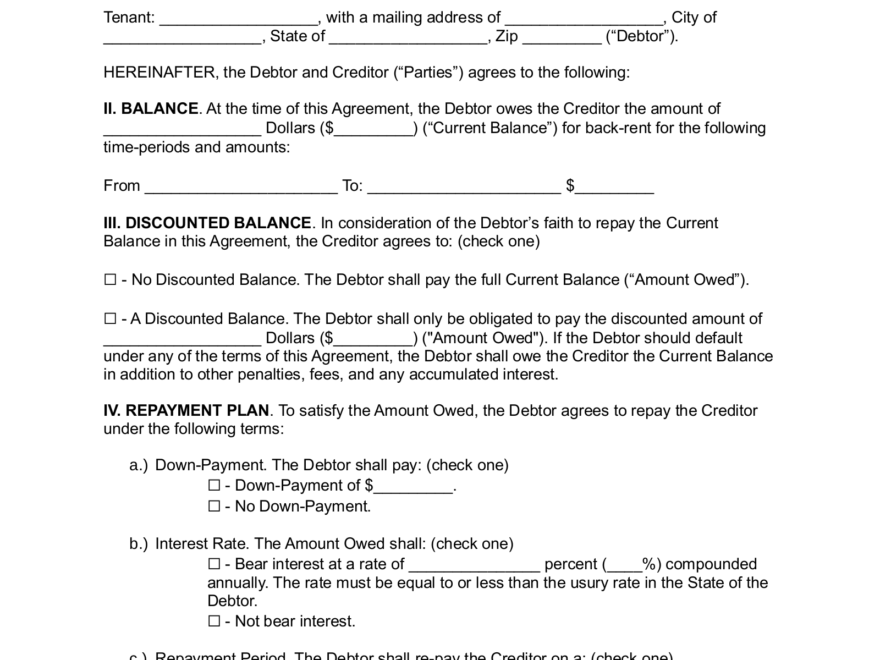 Free Past Due Rent Payment Plan Agreement PDF Word EForms