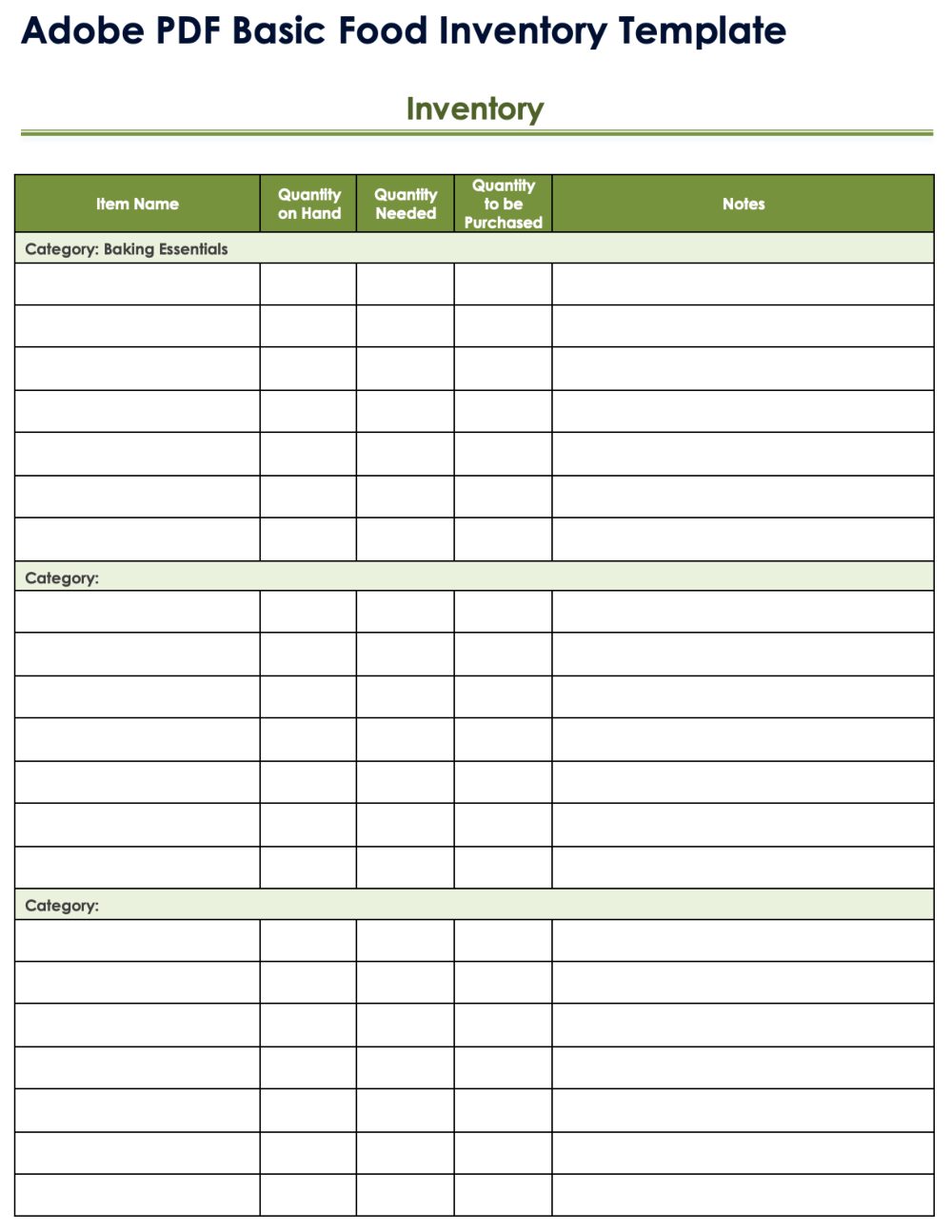 Free Printable Food Inventory Sheets