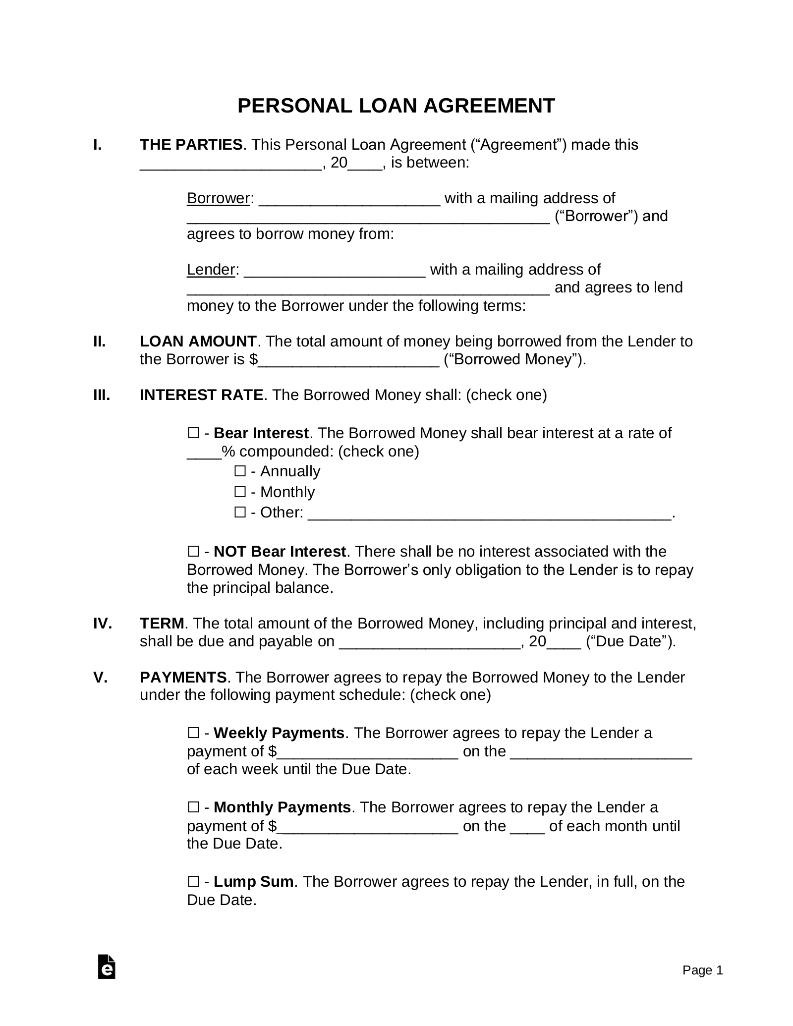Free Personal Loan Agreement Template Sample PDF Word EForms Free Personal Loan Agreement Template Sample PDF Word EForms