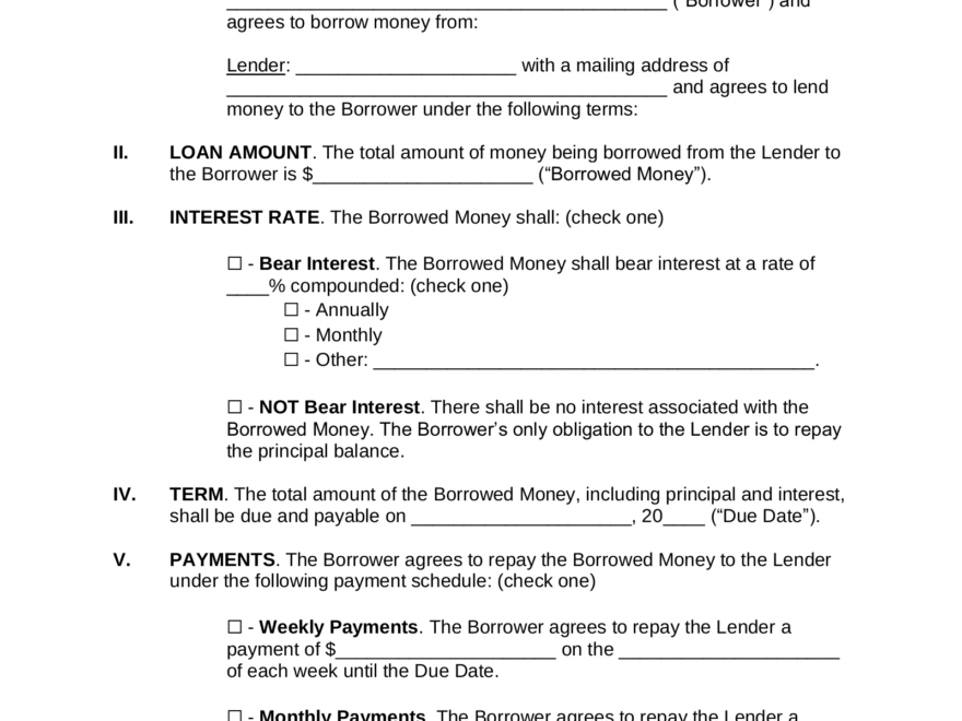 Free Personal Loan Agreement Template Sample PDF Word EForms