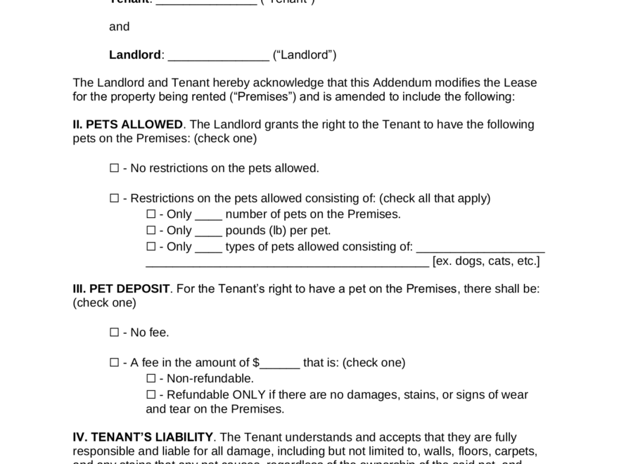 Free Pet Addendum To Lease PDF Word EForms