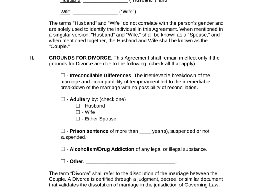 Free Postnuptial Agreement Form PDF Word EForms