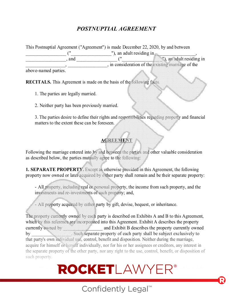 Free Postnuptial Agreement Free To Print Save Download