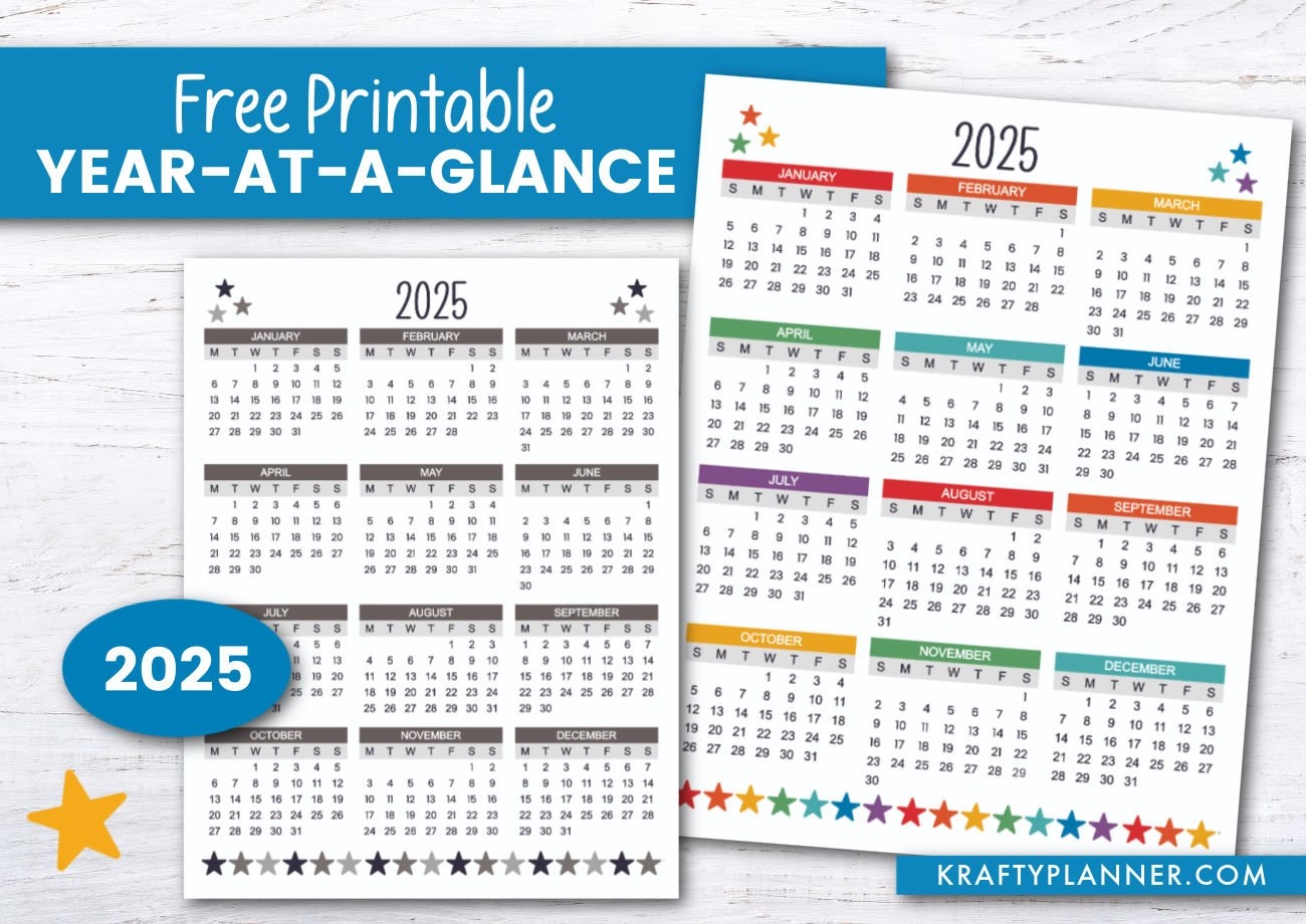 Free Printable 2025 Year At A Glance Krafty Planner Free Printable 2025 Year At A Glance Krafty Planner
