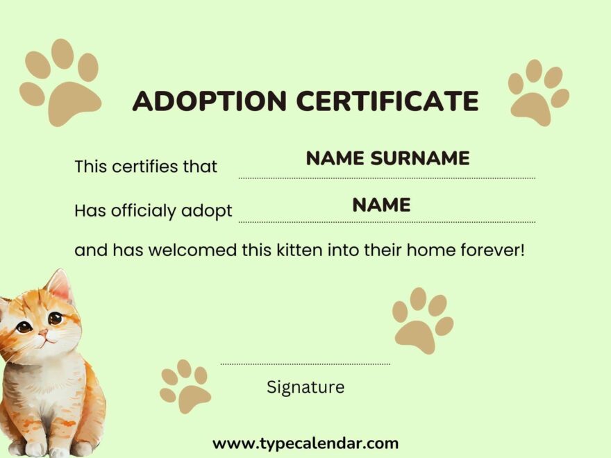 Free Printable Adoption Certificate Templates PDF Pet Animal