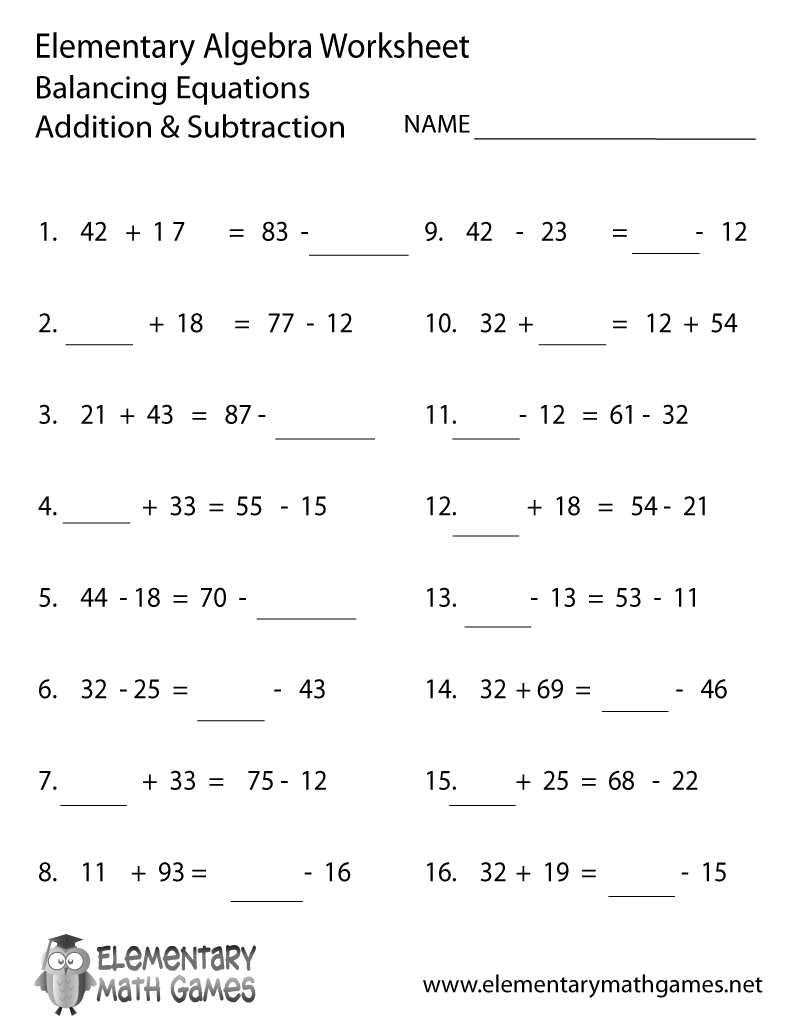 Free Printable Algebra Balancing Equations Worksheet Free Printable Algebra Balancing Equations Worksheet