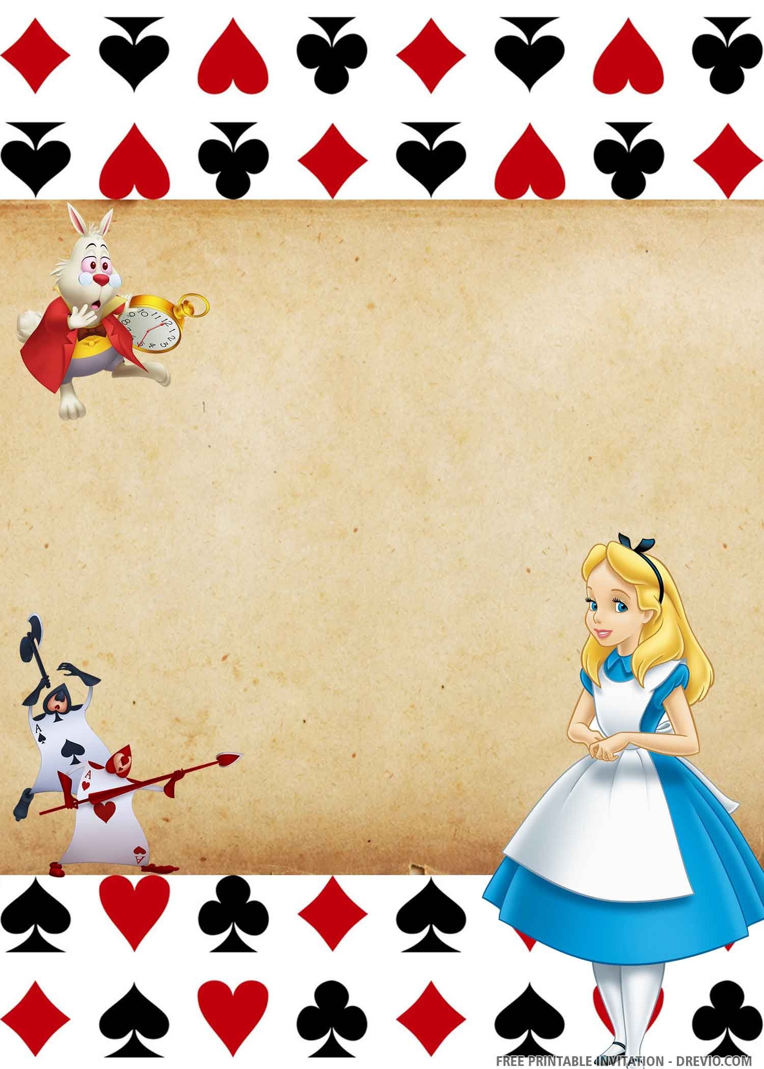 FREE PRINTABLE Alice In The Wonderland Birthday Invitation Templates