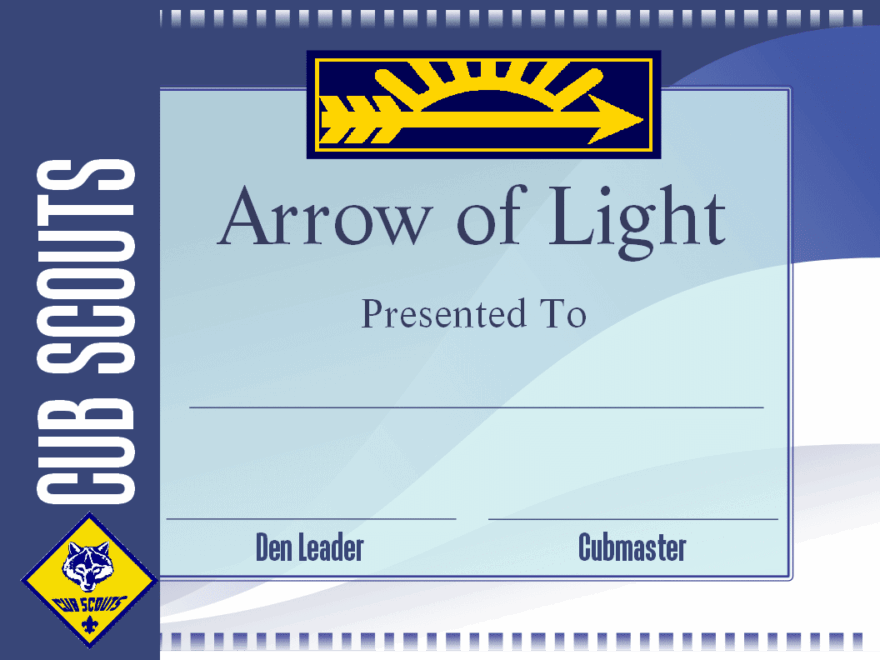 Free Printable Arrow Of Light Certificate Template Cub Scout Ideas