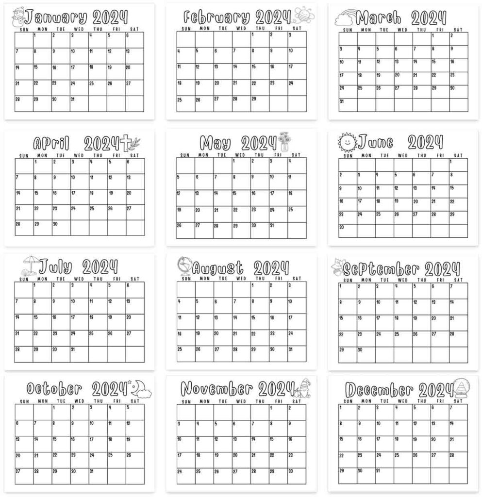 Yearly Calendar Cards Printable