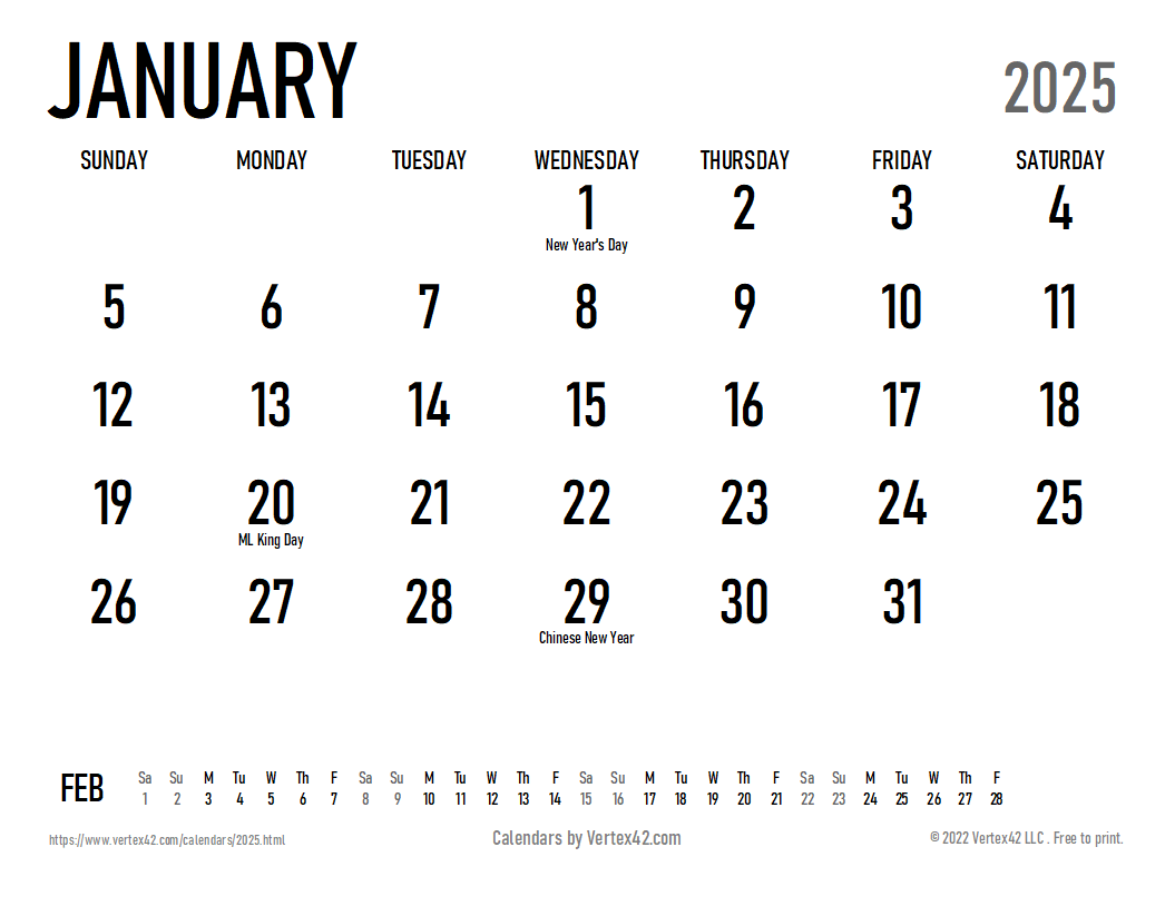 Printable 2025 Monthly Calendar Template Word