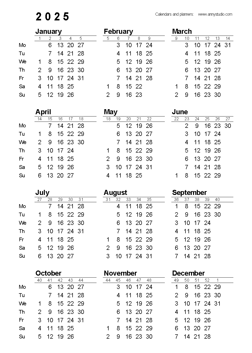Printable Calendar Jumbo Print 2025 Png