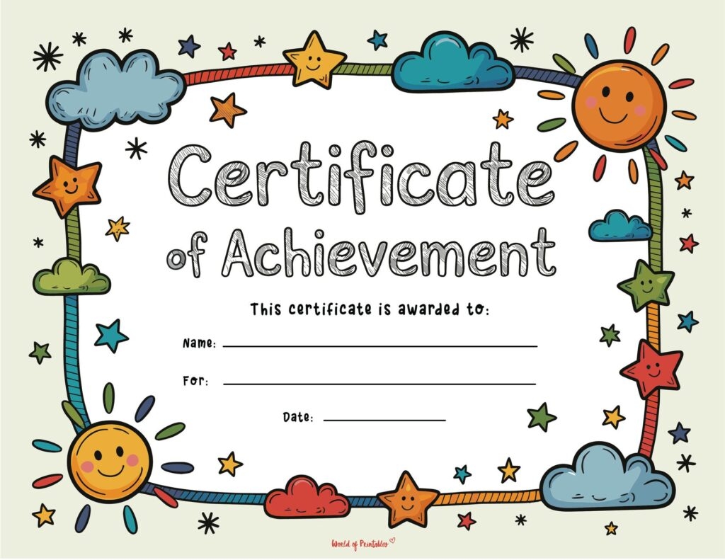 Free Printable Certificate Of Achievement Templates For Kids World Of Printables