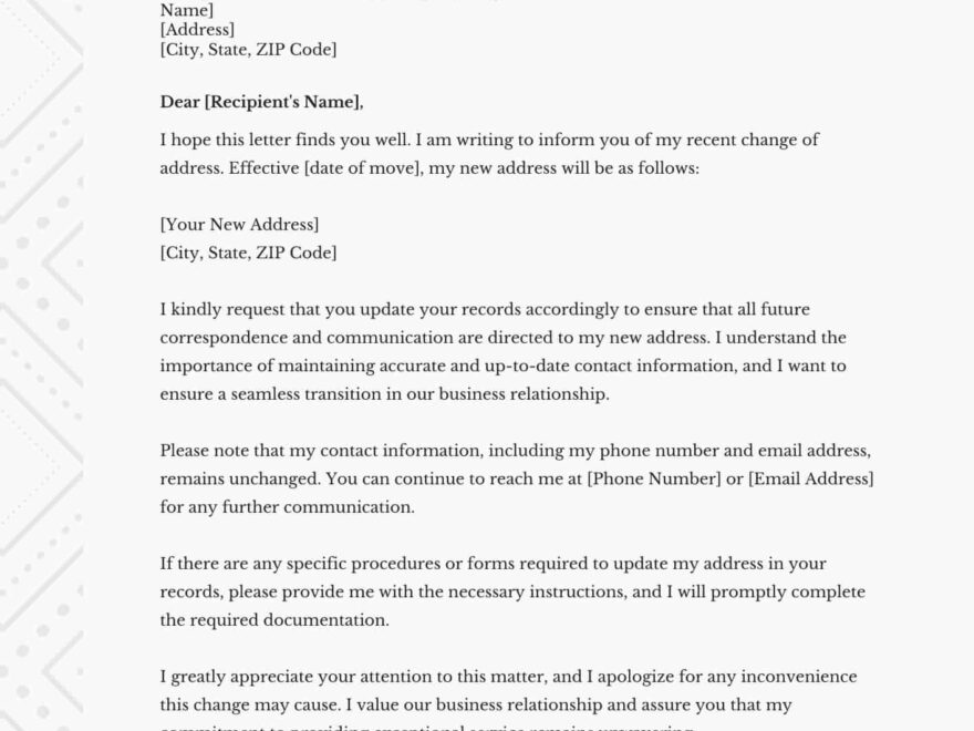 Free Printable Change Of Address Letter Templates PDF Word Business Vendors