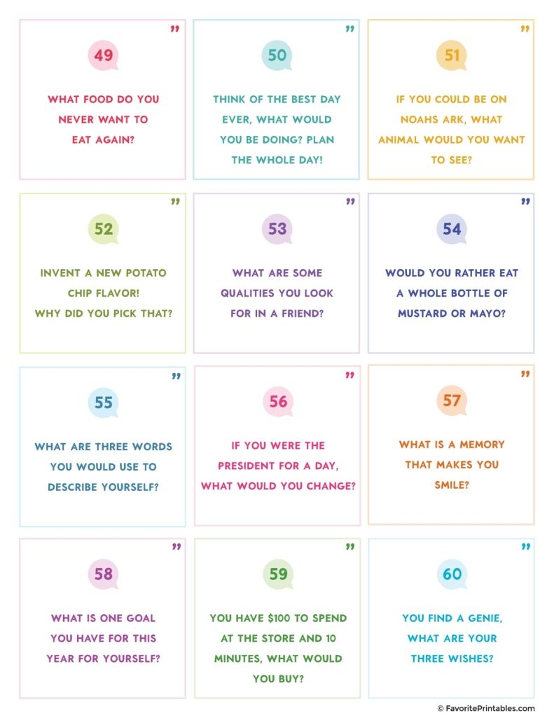 Free Printable Conversation Cards For Families Favorite Printables