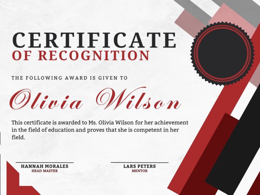 Free Printable Customizable Recognition Certificate Templates Canva