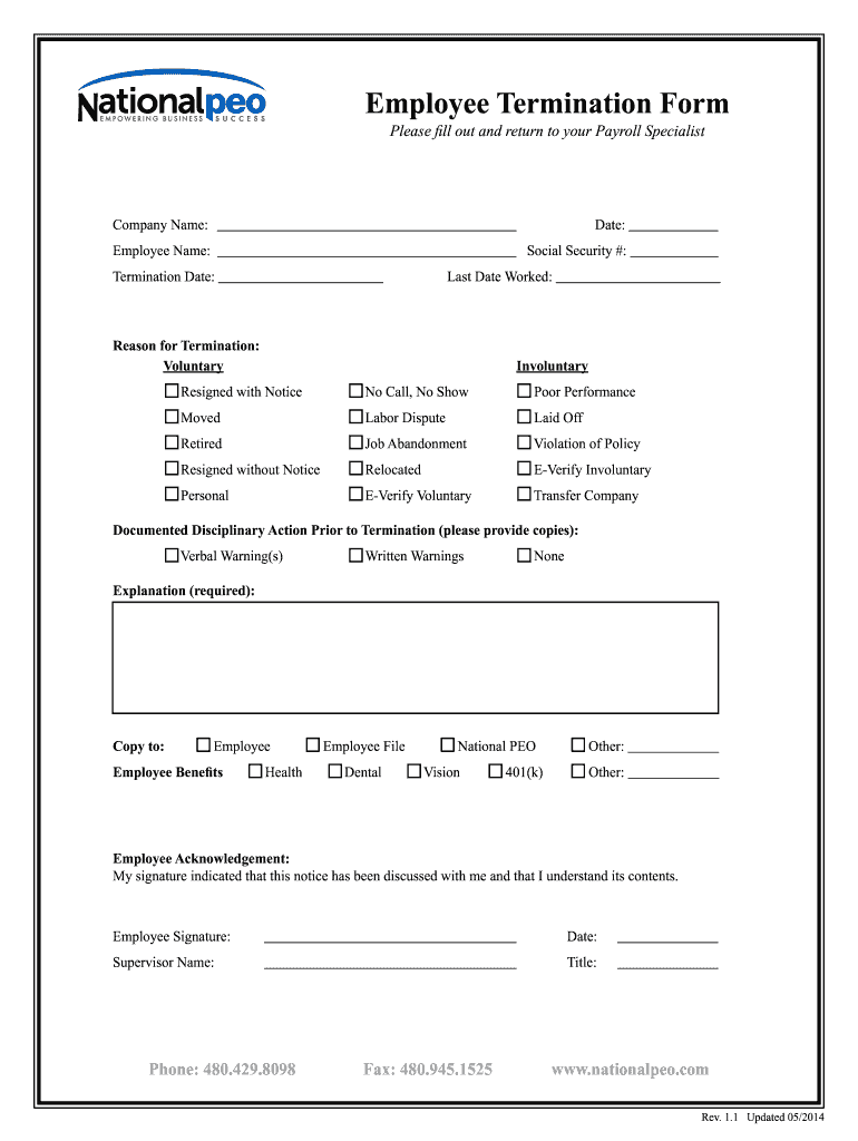 Free Printable Employee Termination Form Fill Out Sign Online DocHub