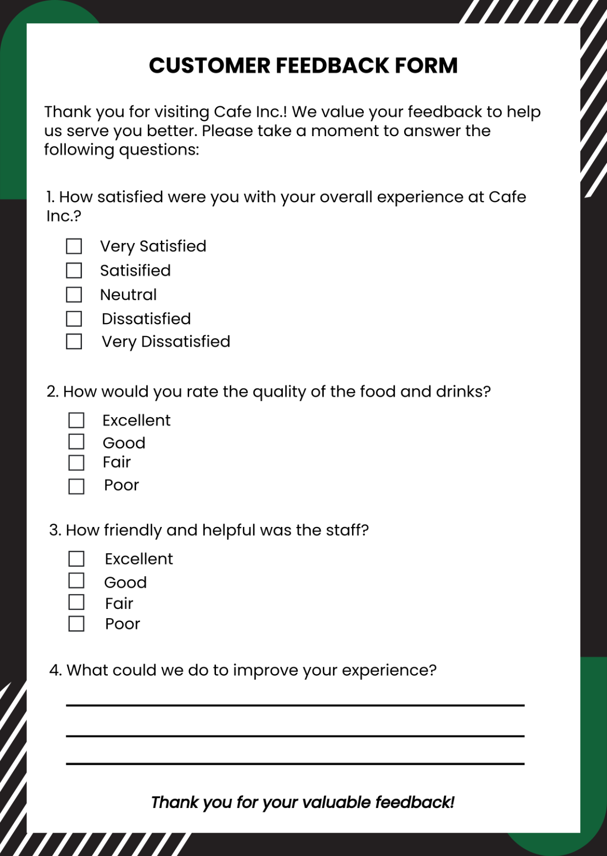 Free Printable Feedback Form Template To Edit Online