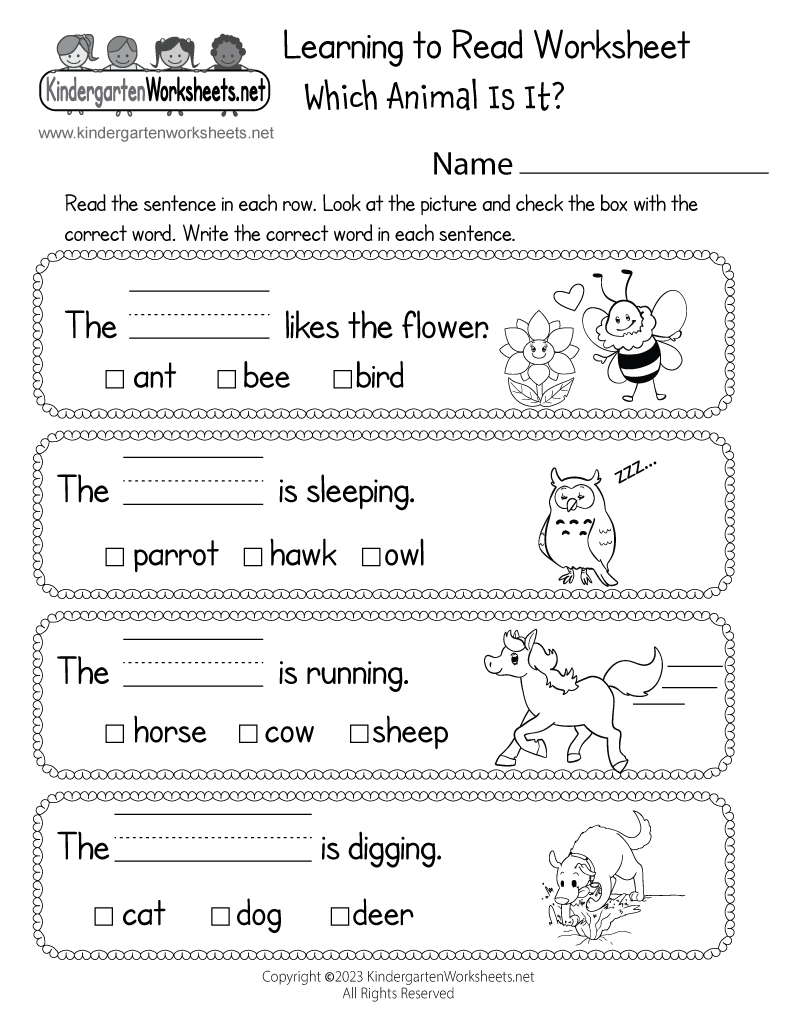 Free Printable Learning To Read Worksheet