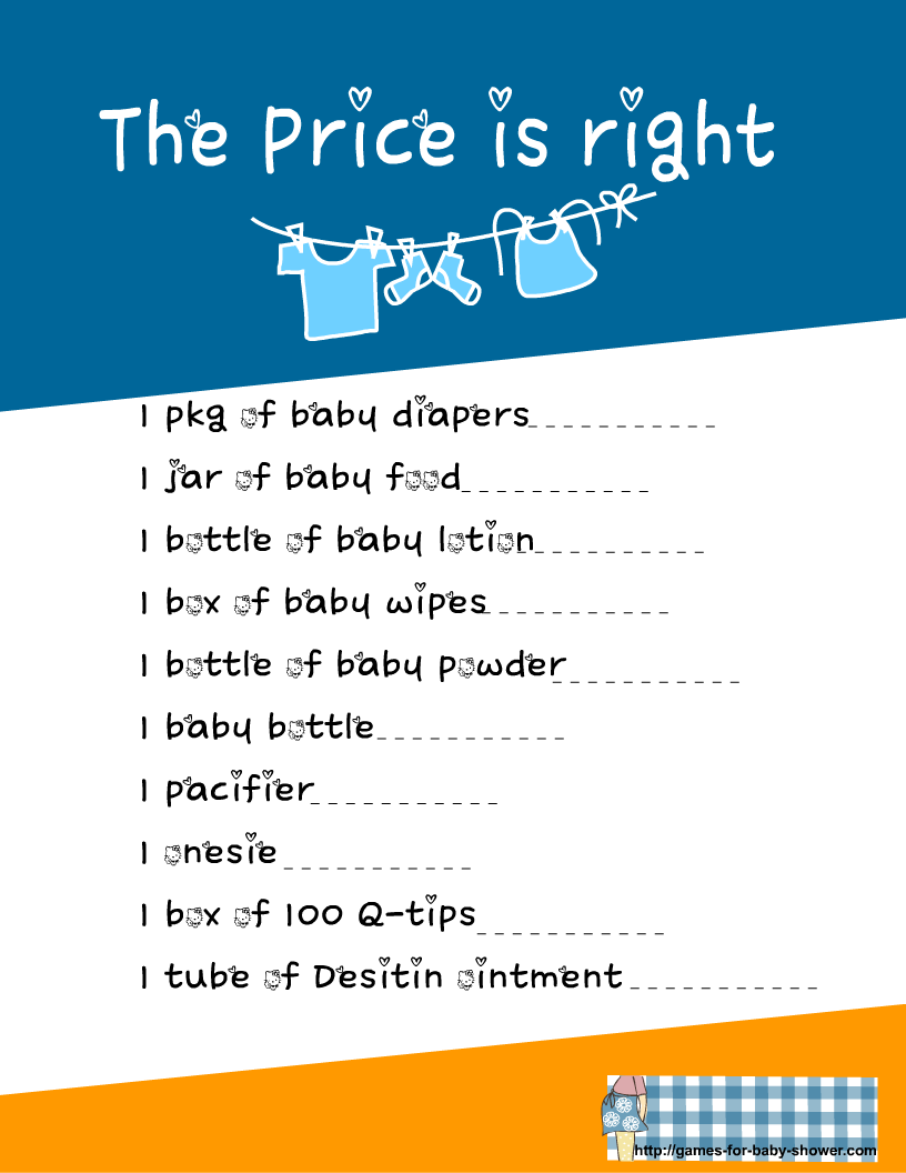 Price Is Right Baby Shower Free Printable