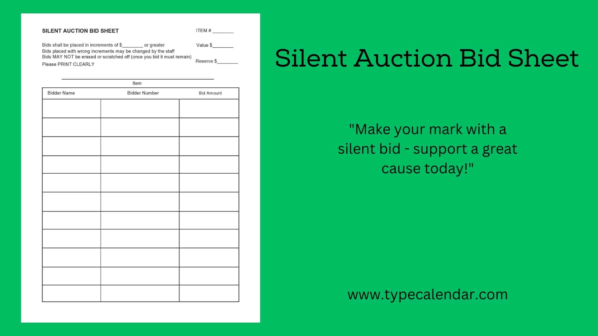 Silent Auction Bid Sheets Free Printable