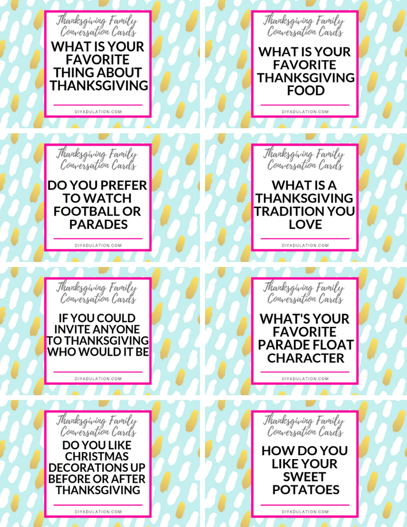 Free Printable Thanksgiving Family Dinner Conversation Cards DIY Adulation