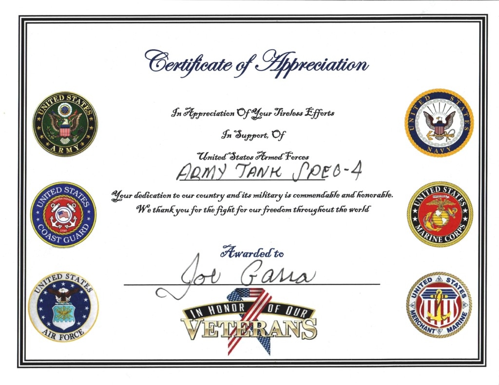 Veterans Day Certificate Printable