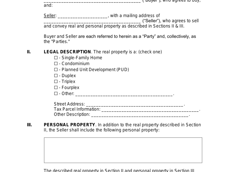 Free Purchase And Sale Agreement Template PDF Word EForms
