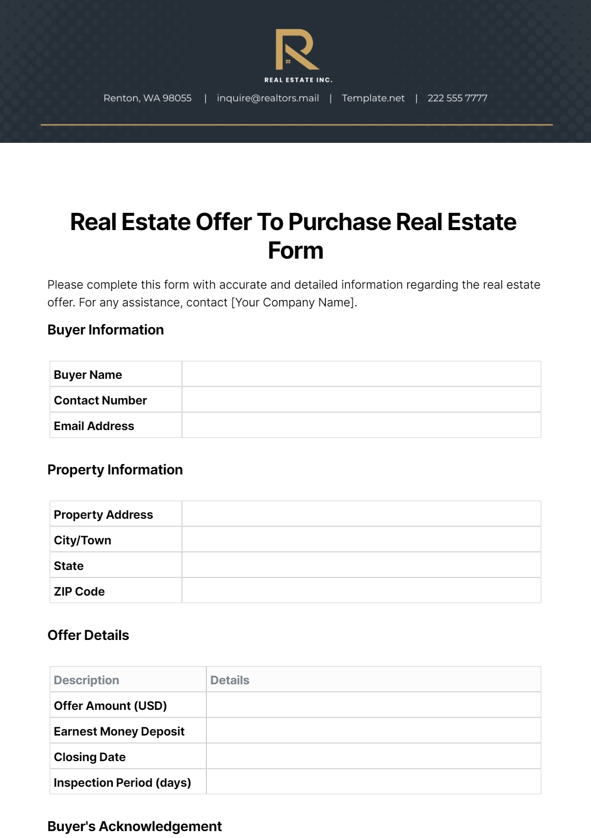 Free Real Estate Form Templates To Edit Online