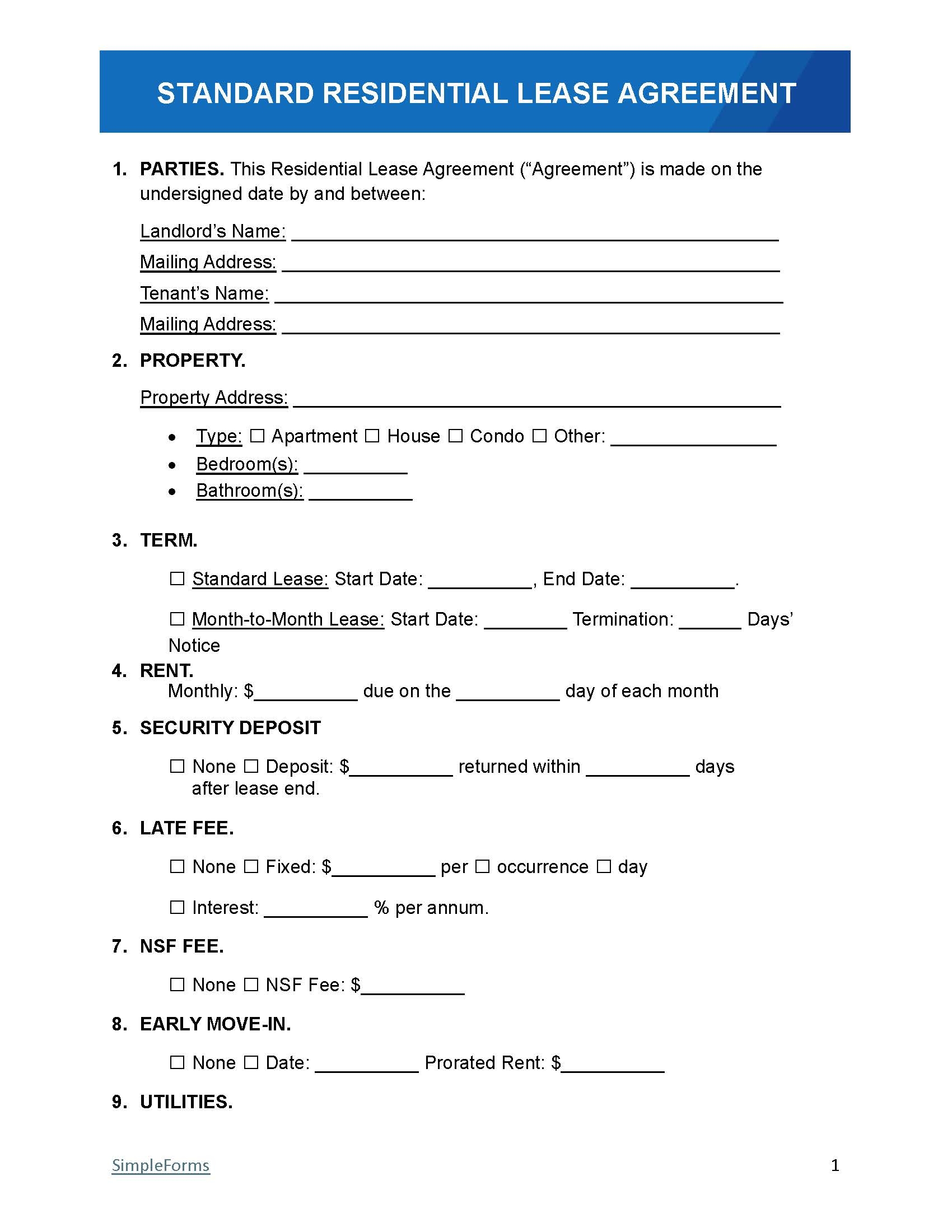 Free Rental Agreement Form Templates 15 Easy Downloads