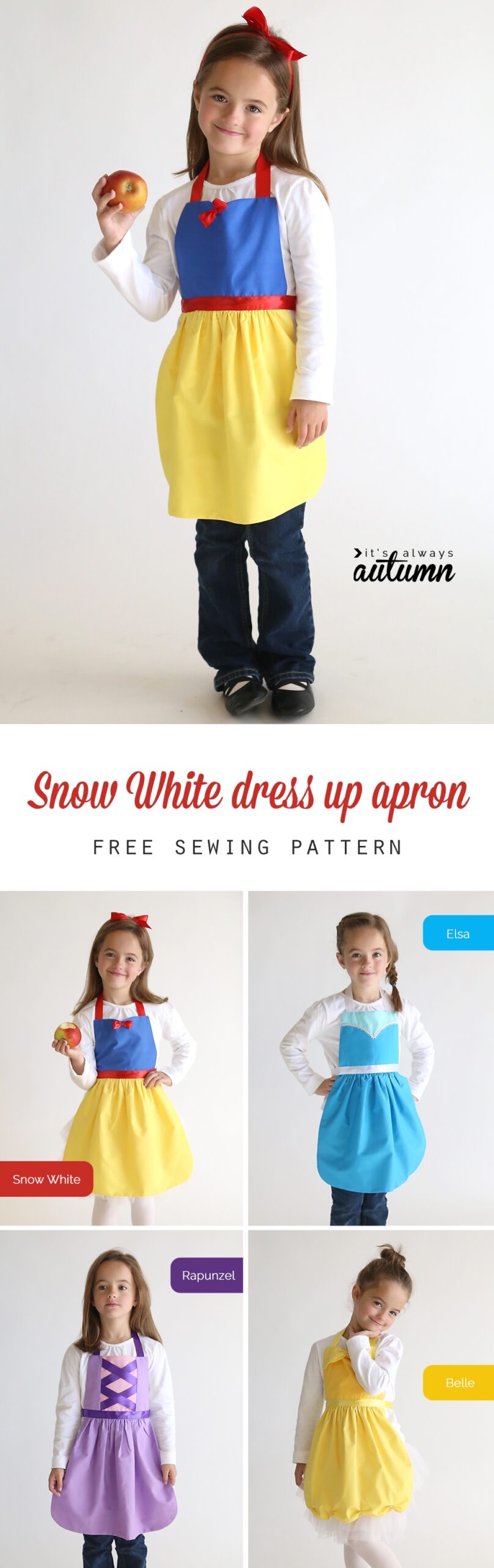 Free Sewing Pattern For Snow White Princess Dress Up Apron It s Always Autumn