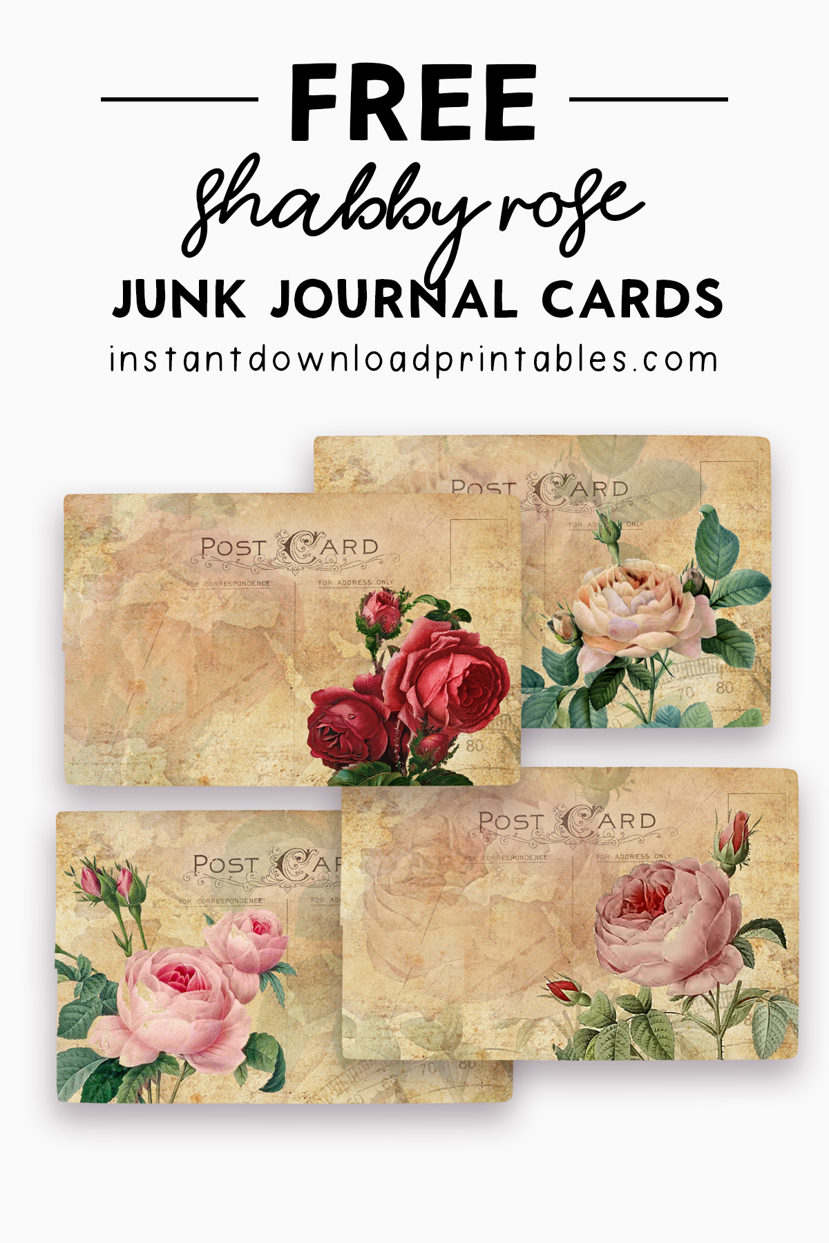 Free Shabby Chic Rose Cards For Art Junk Journals Instant Download Printables Instant Download Printables